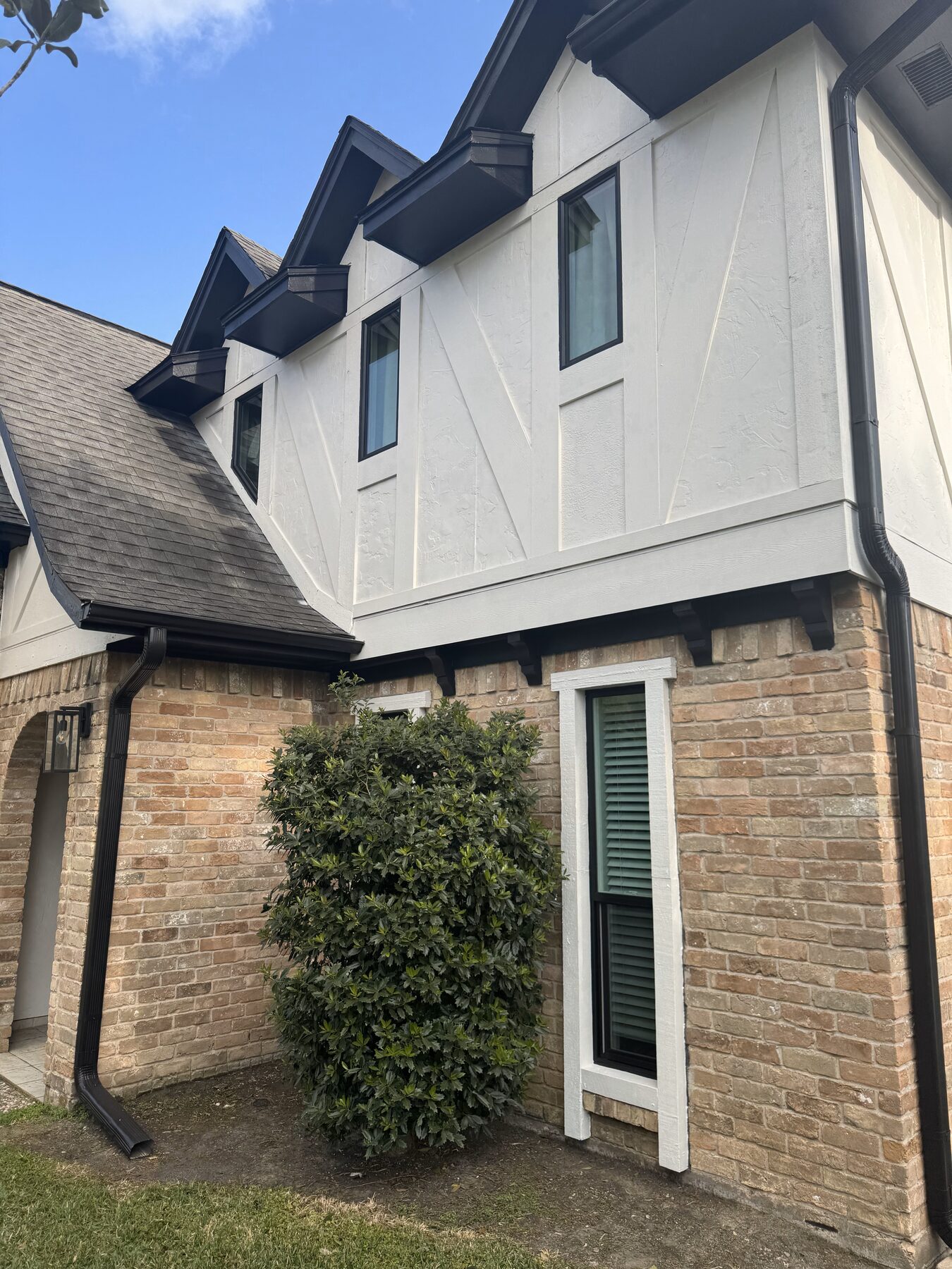 Detail of fresh exterior paint and trim work in Houston